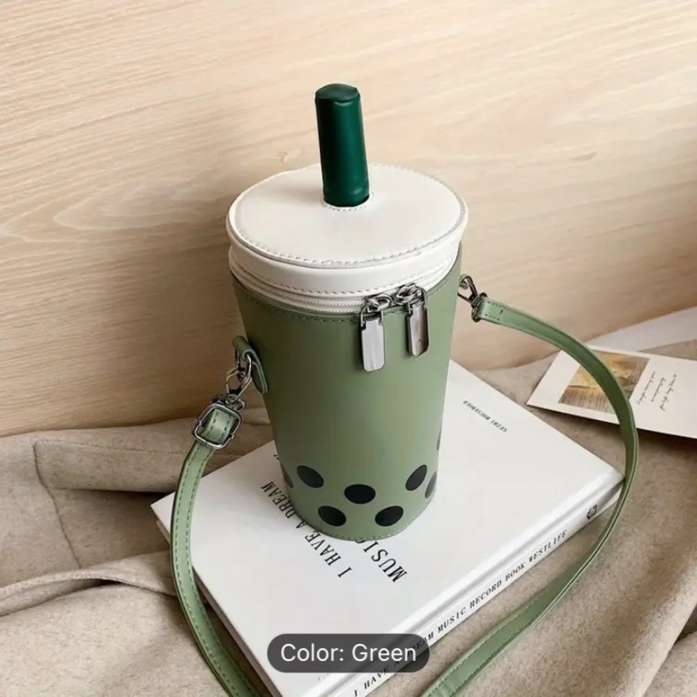 Chic Bubble Tea Crossbody Bag - Tan, Green, Purple - Picture 3 of 8